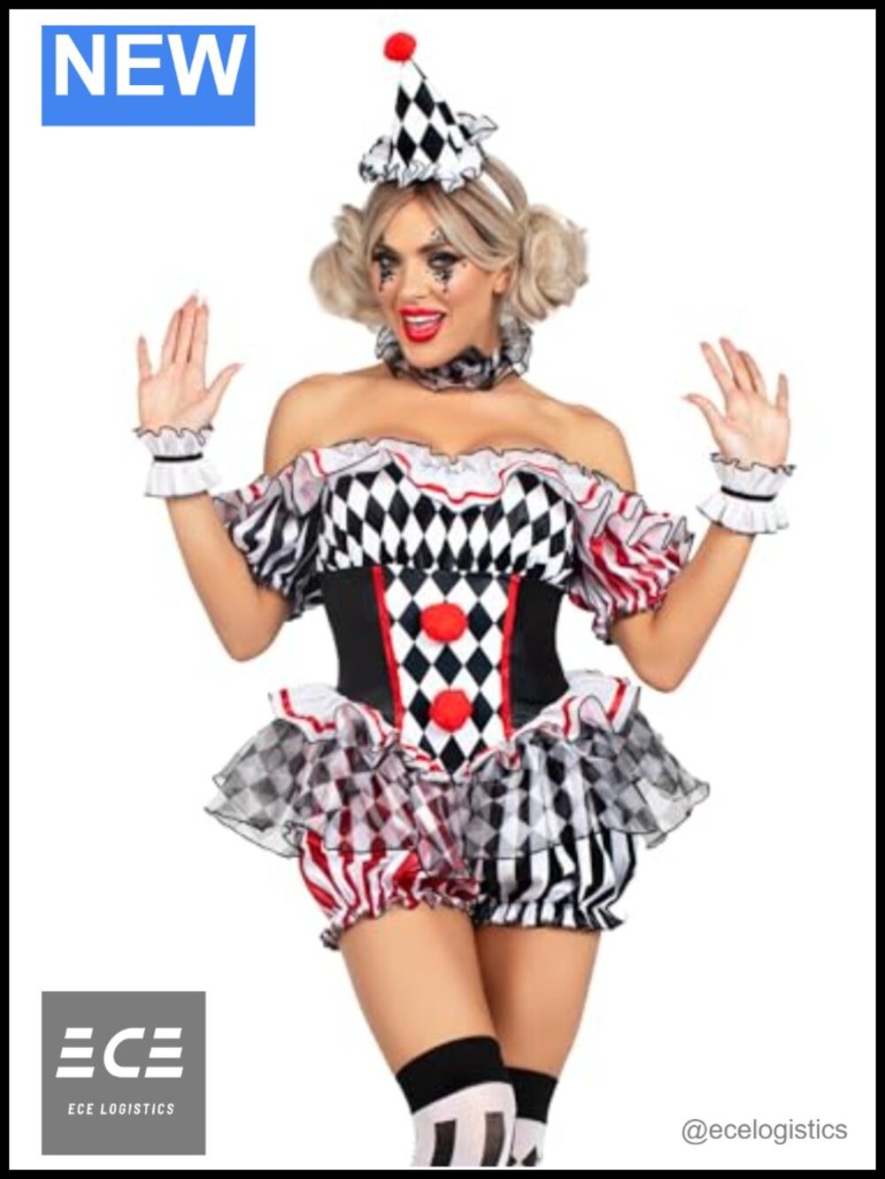 Leg Avenue Darling Harlequin Clown Costume 4PC Set Plus Size